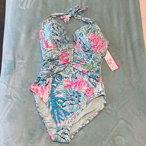 NWT Lilly Pulitzer Lanai Halter swimsuit size 12 in Multi Sink or Swim